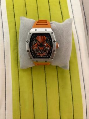 Men's Orange Sport Skeleton Watch with Orange Strap